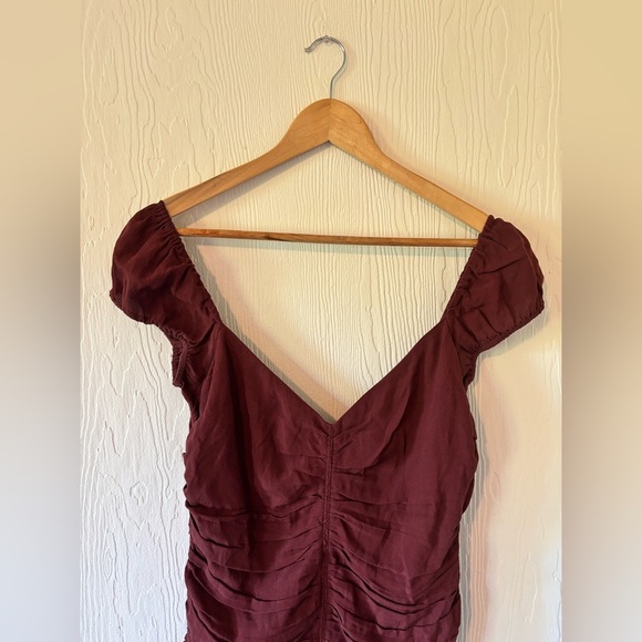 Wilfred Aritzia Brown Veda Ruched Off Shoulder Zip Up Bodycon Contour Mini Dress - Picture 13 of 17